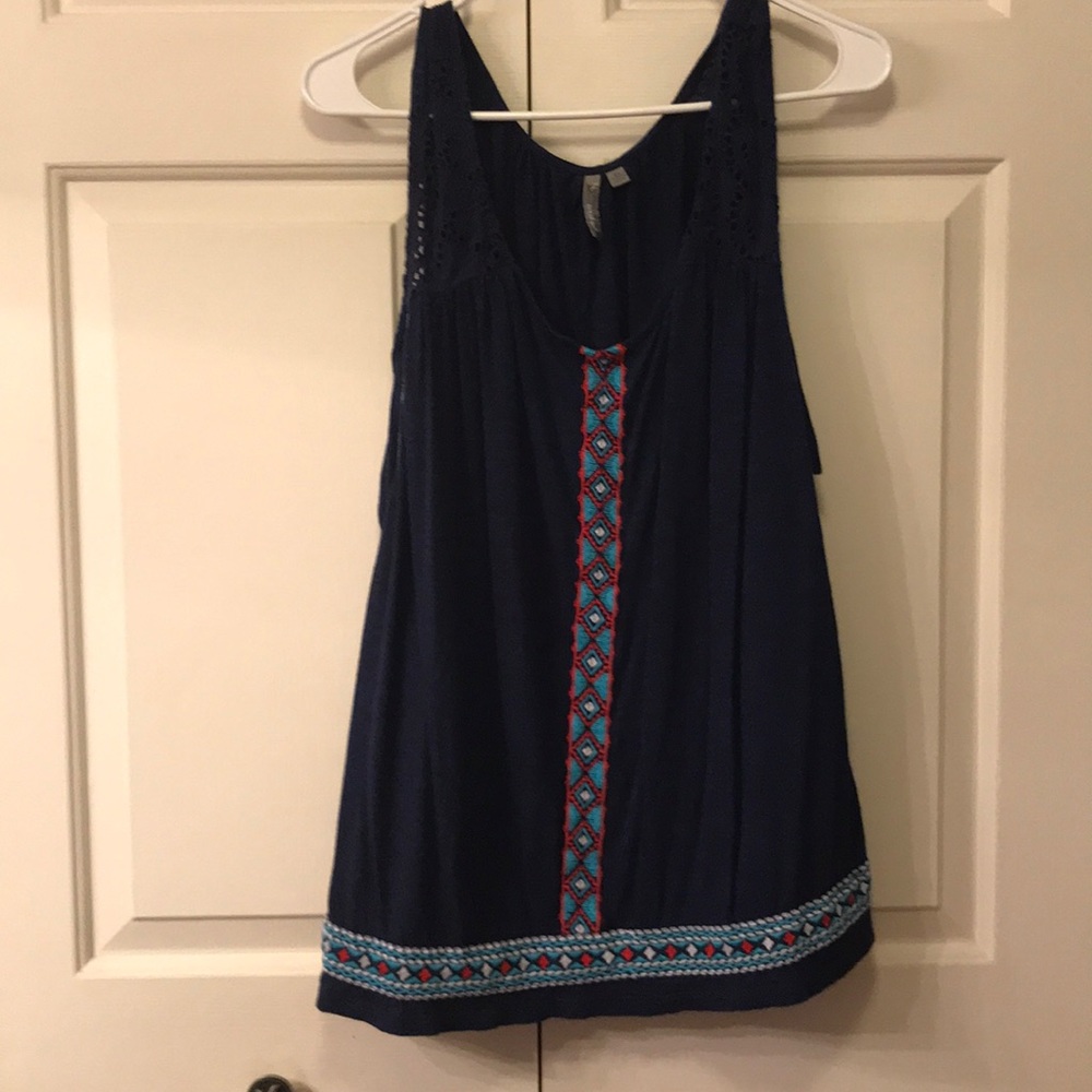 New Directions Navy Eyelet Top